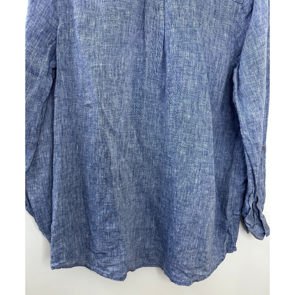 J Jill x Love Linen Roll Tab Pocket Top Medium Blue Lagonlook Coastal Beachy - Picture 9 of 14